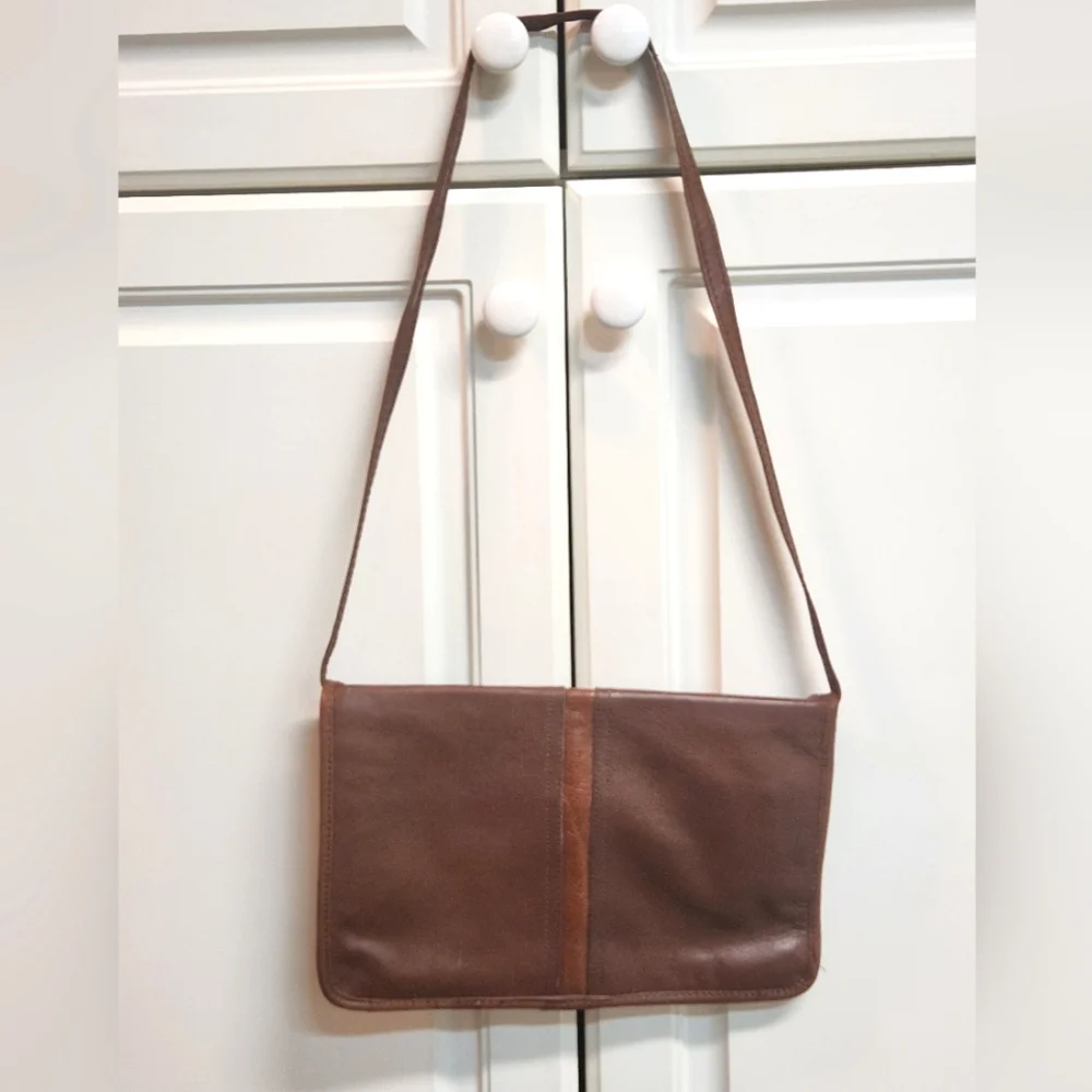 LAND Leather Classic Two Tone Brown Envelope Shoulder/Crossbody/Clutch Bag